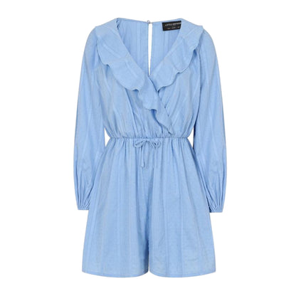 Blue - Front - Little Mistress Womens-Ladies Dobby Mock Wrap Playsuit