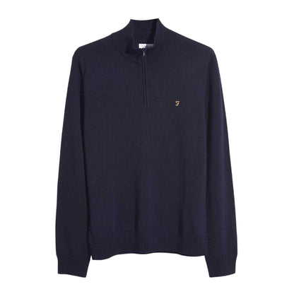 True Navy - Front - Farah Mens Zip Neck Sweater Top