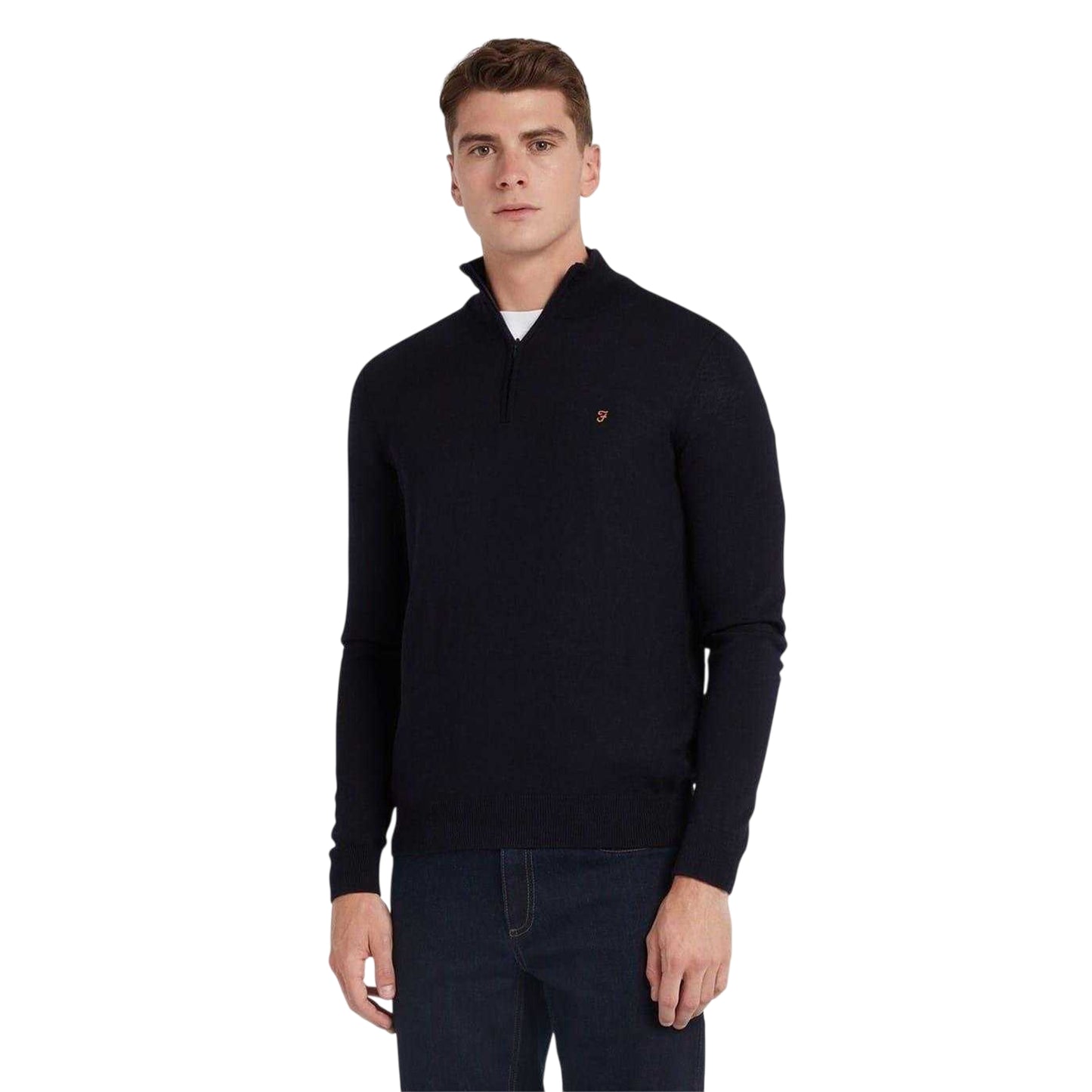 True Navy - Side - Farah Mens Zip Neck Sweater Top