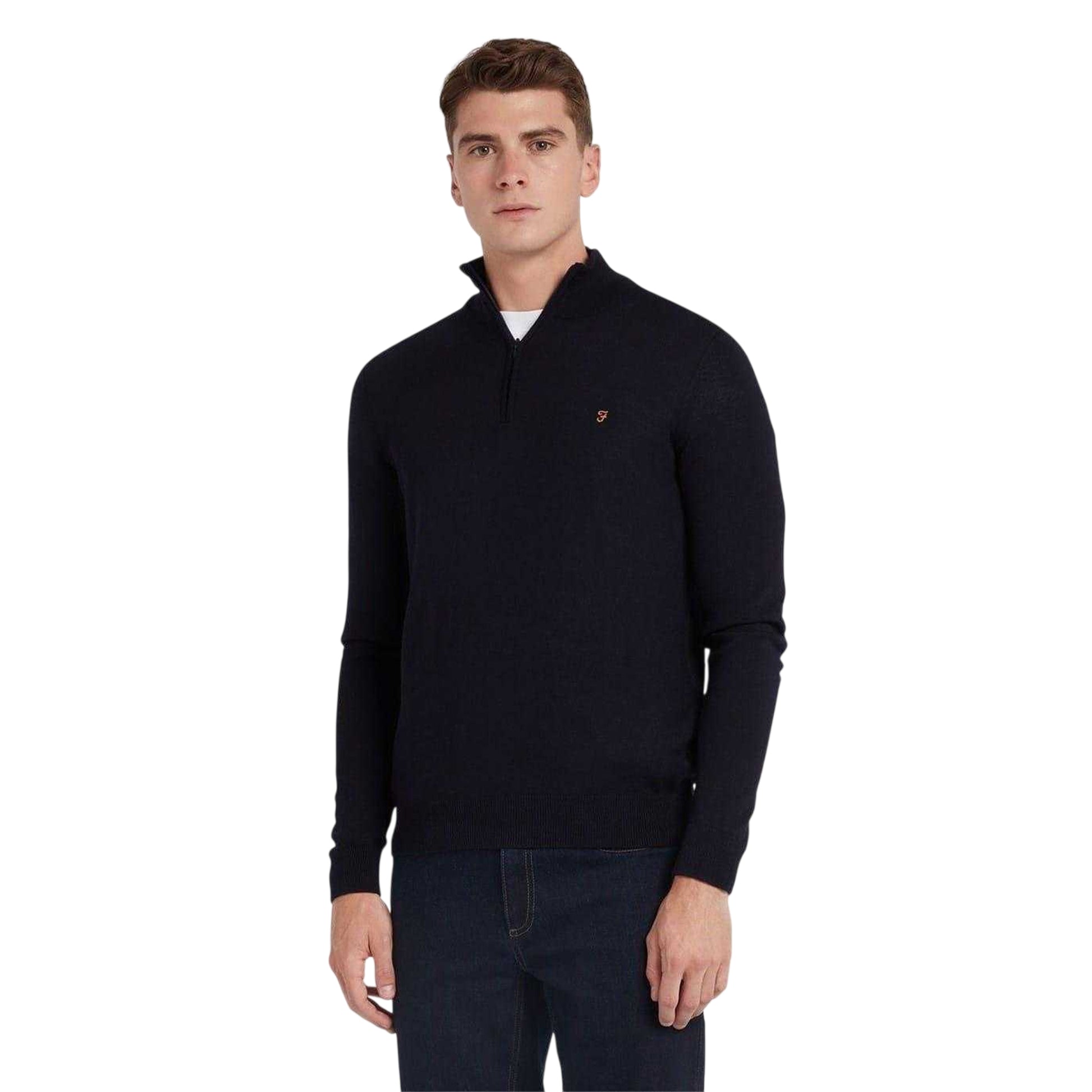 True Navy - Side - Farah Mens Zip Neck Sweater Top
