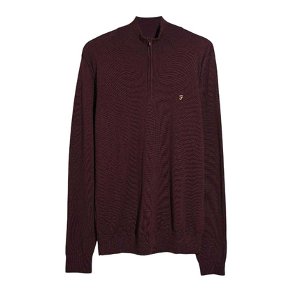 Burgundy - Front - Farah Mens Zip Neck Sweater Top