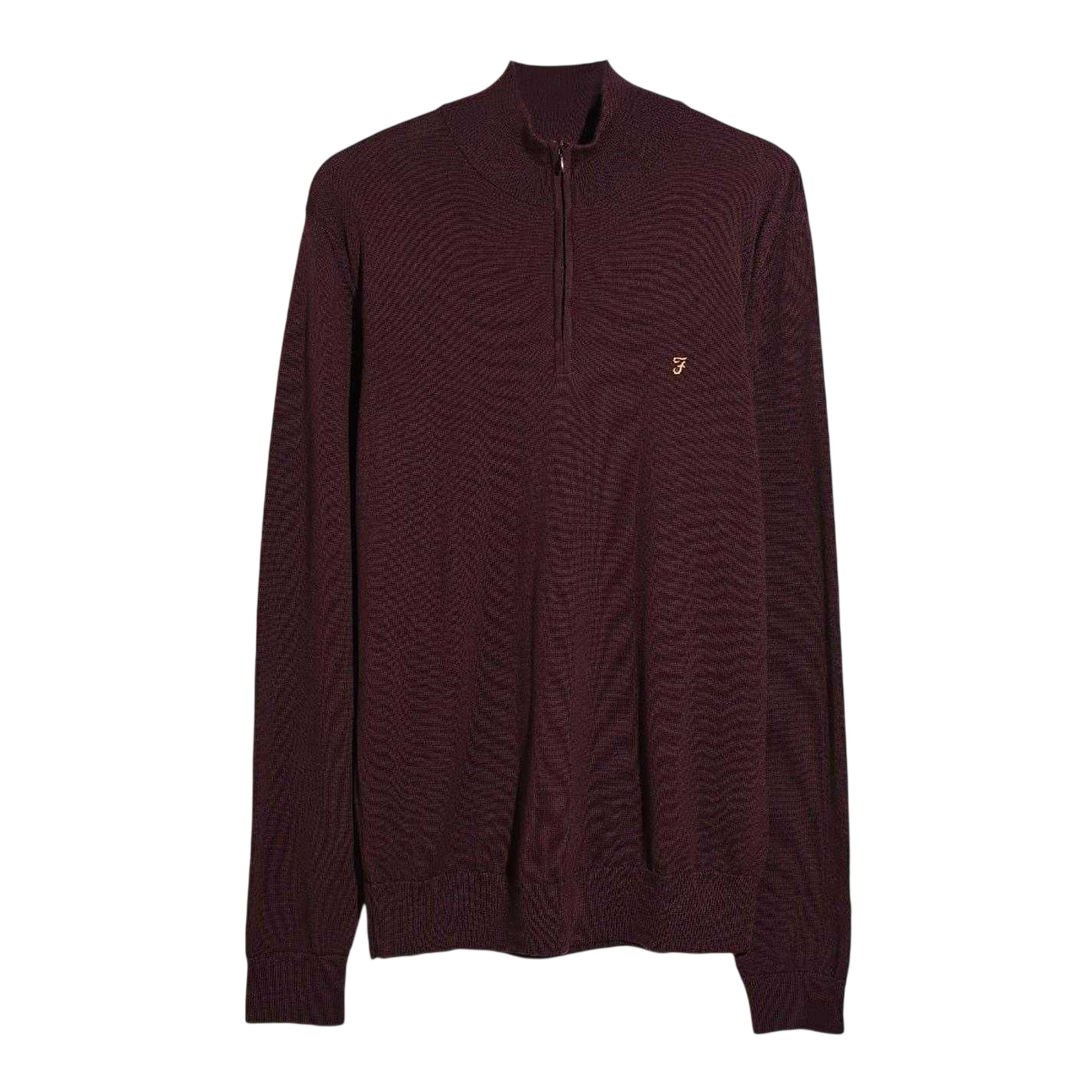 Burgundy - Front - Farah Mens Zip Neck Sweater Top