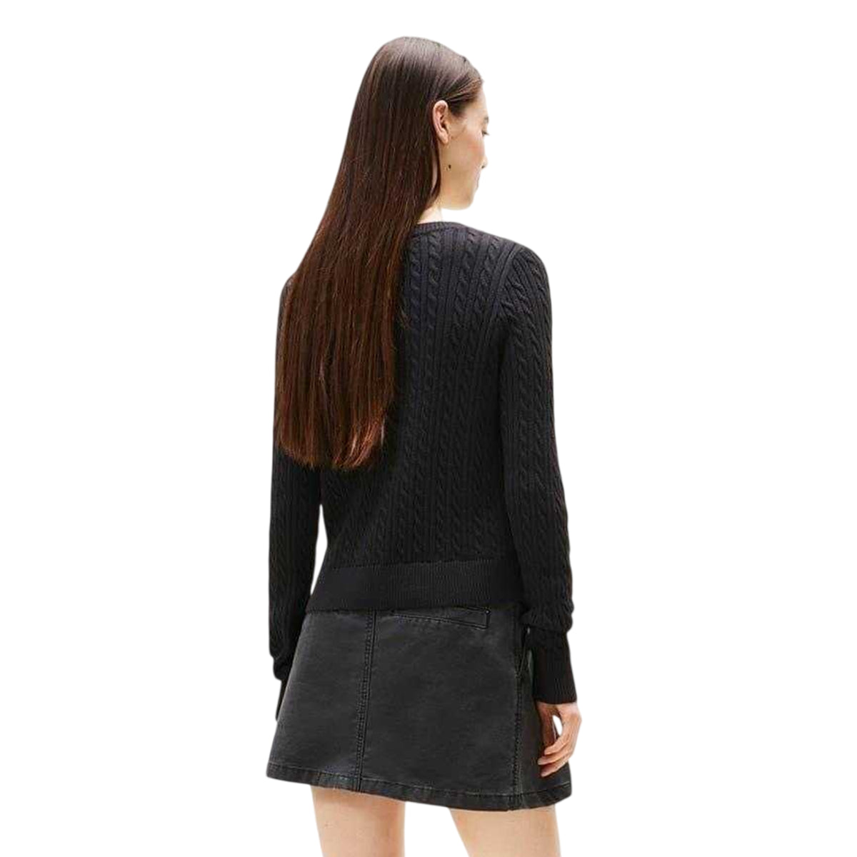 Black - Back - Tommy Jeans Womens-Ladies Cable Knit Long-Sleeved Sweater Top