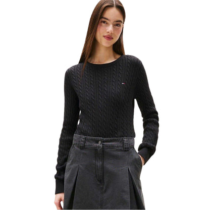 Black - Side - Tommy Jeans Womens-Ladies Cable Knit Long-Sleeved Sweater Top