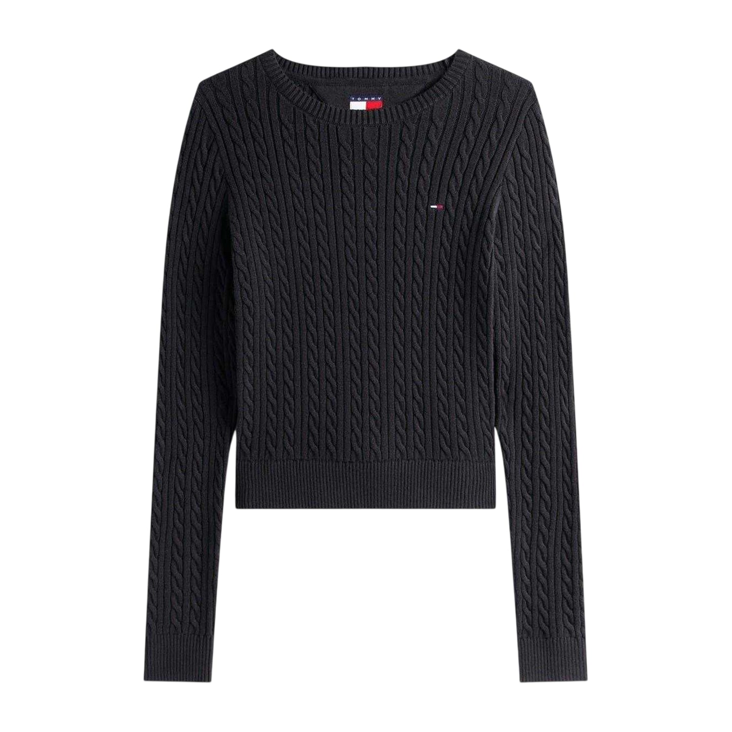 Black - Front - Tommy Jeans Womens-Ladies Cable Knit Long-Sleeved Sweater Top
