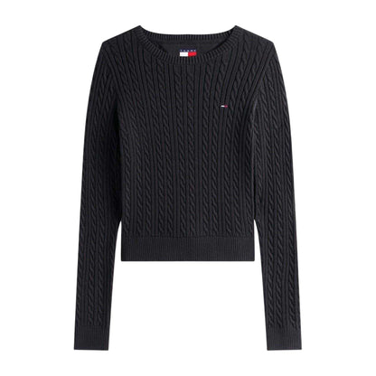 Black - Front - Tommy Jeans Womens-Ladies Cable Knit Long-Sleeved Sweater Top