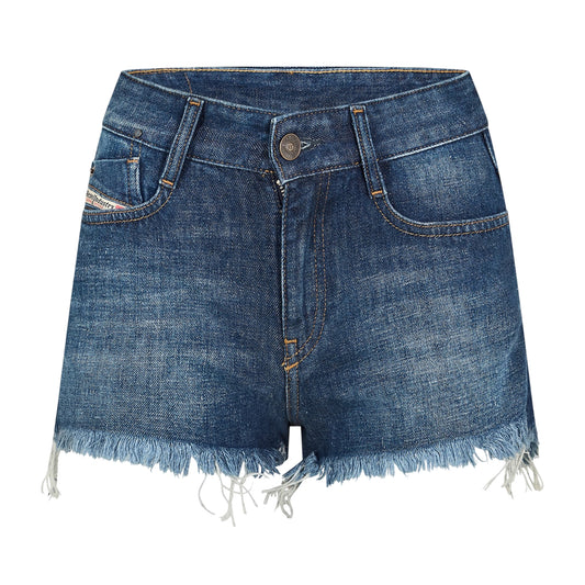 Blue Denim - Front - Diesel Womens-Ladies Rifty Denim Jean Shorts