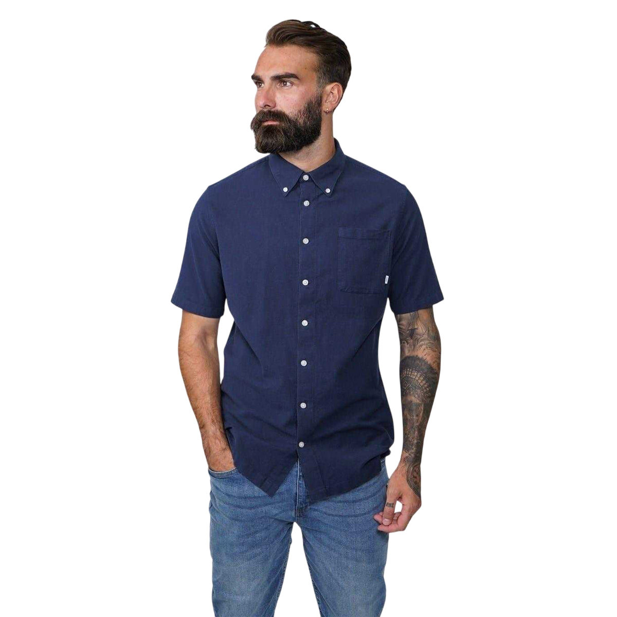 Navy - Front - Firetrap Mens Classic Oxford Shirt