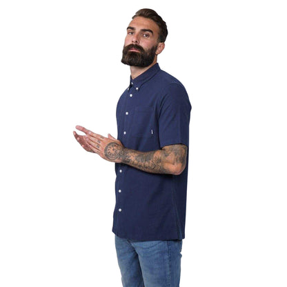 Navy - Side - Firetrap Mens Classic Oxford Shirt