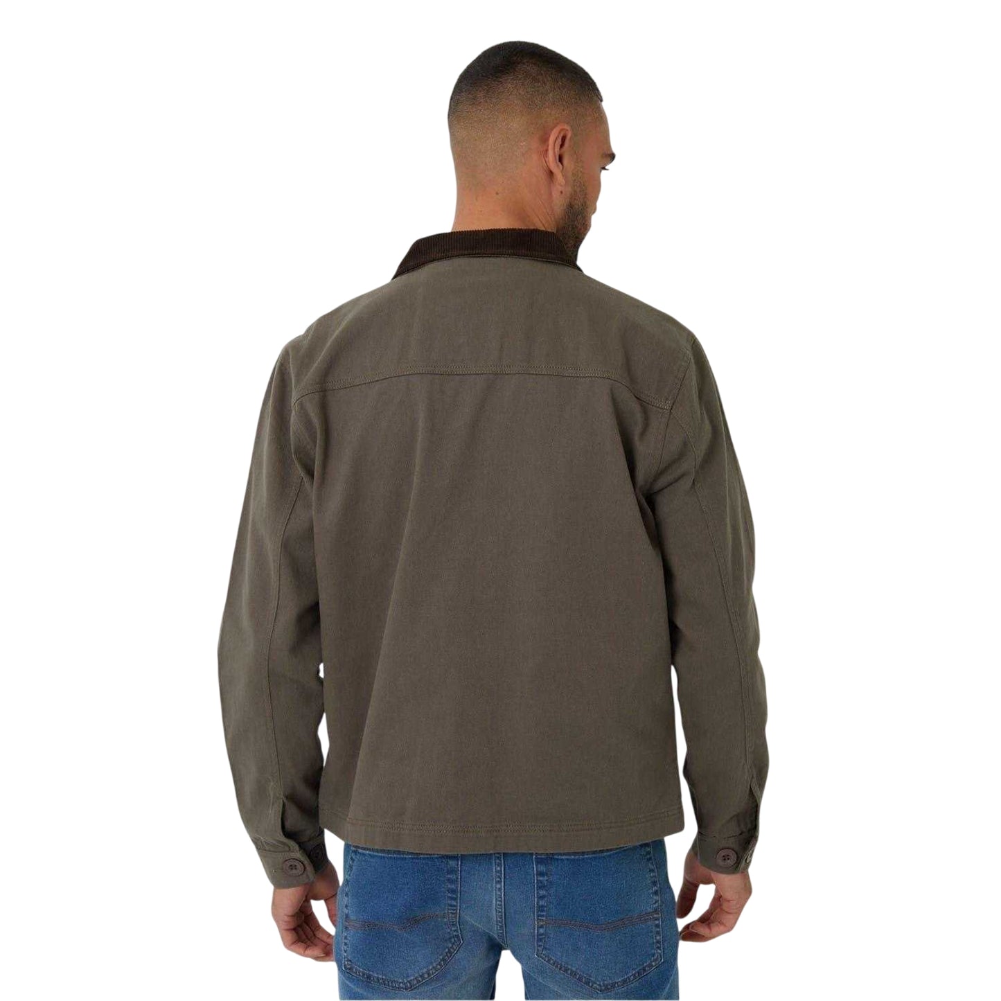 Khaki Green - Back - Threadbare Mens Corduroy Utility Jacket