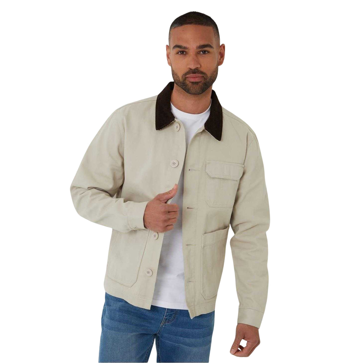 Stone - Front - Threadbare Mens Corduroy Utility Jacket