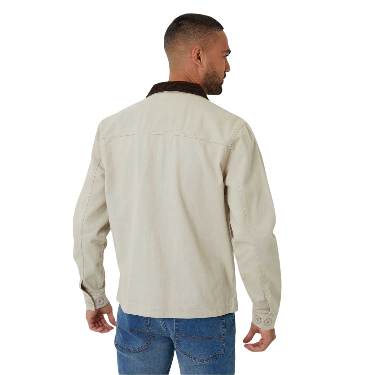 Stone - Back - Threadbare Mens Corduroy Utility Jacket