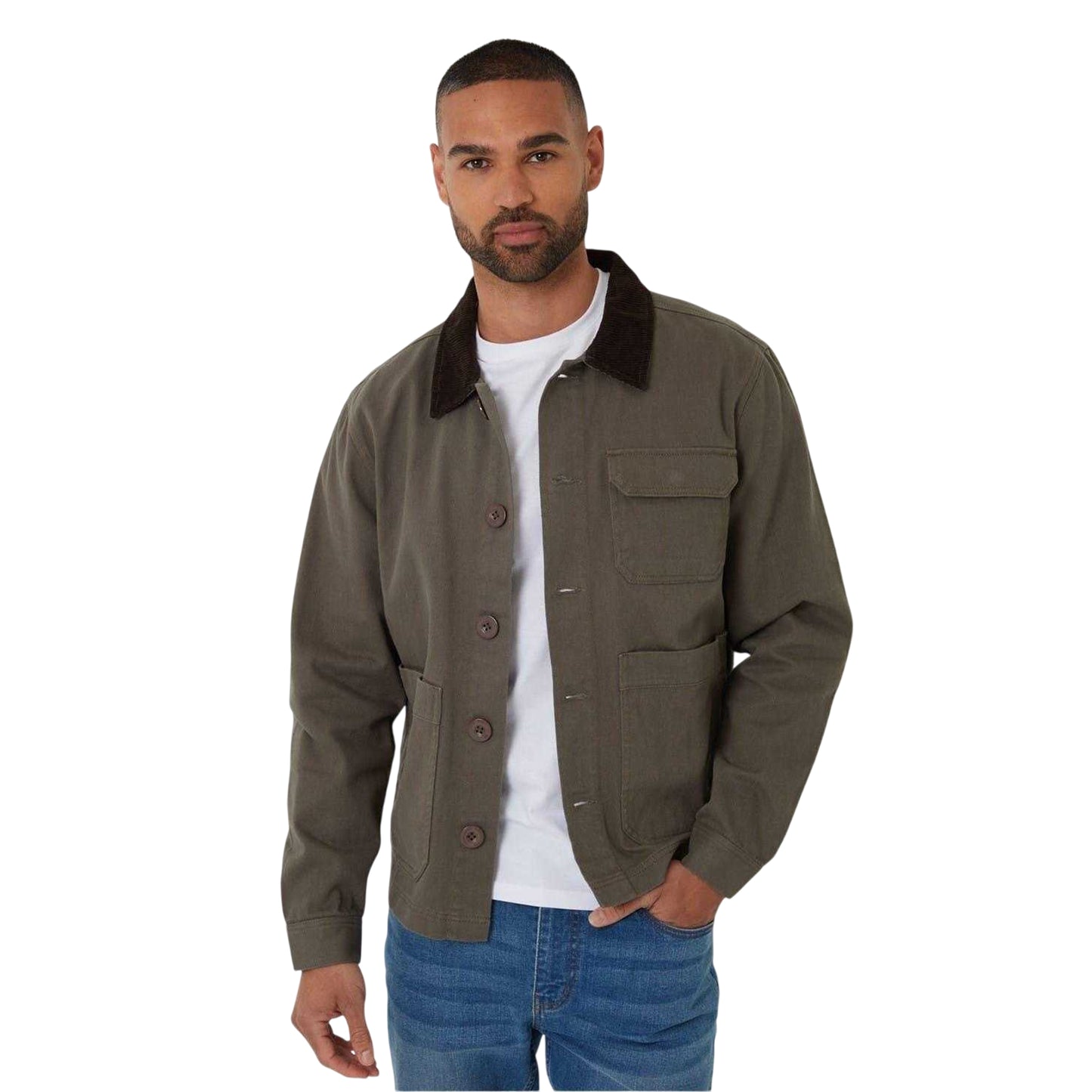 Khaki Green - Front - Threadbare Mens Corduroy Utility Jacket