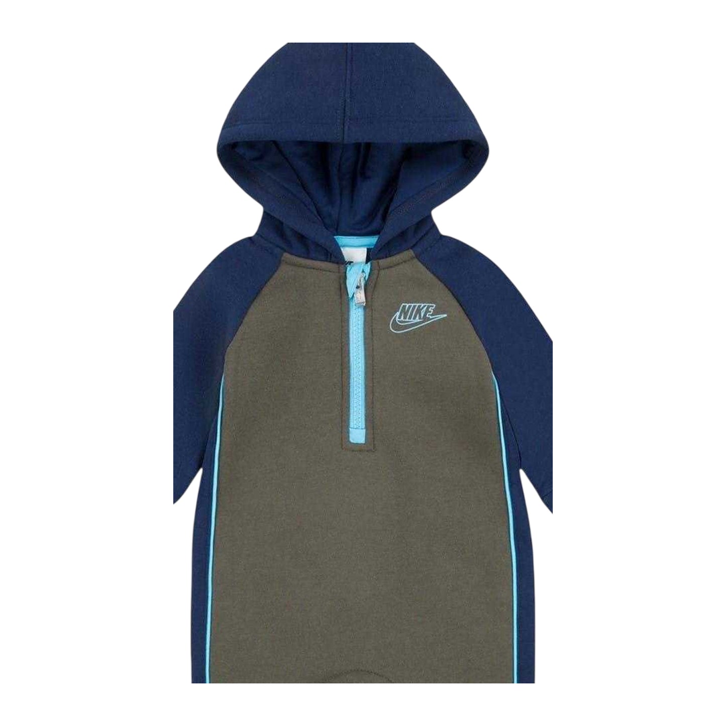 Army Khaki - Back - Nike Baby Colour Block Hooded Long-Sleeved Jumpsuit