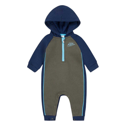 Army Khaki - Front - Nike Baby Colour Block Hooded Long-Sleeved Jumpsuit