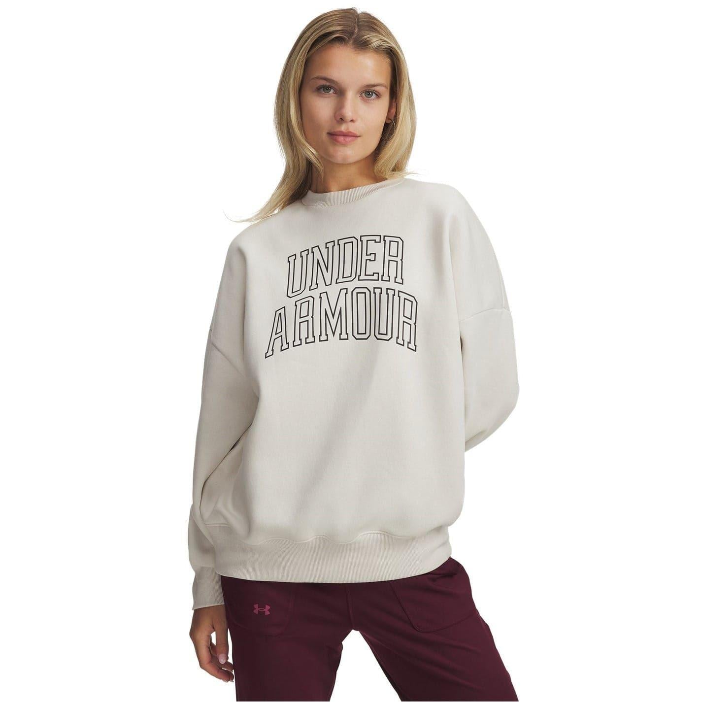 White - Front - Under Armour Womens-Ladies Rival Fleece Relaxed Fit Sweatshirt