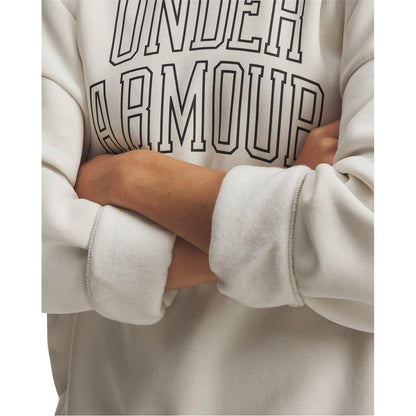 White - Close up - Under Armour Womens-Ladies Rival Fleece Relaxed Fit Sweatshirt