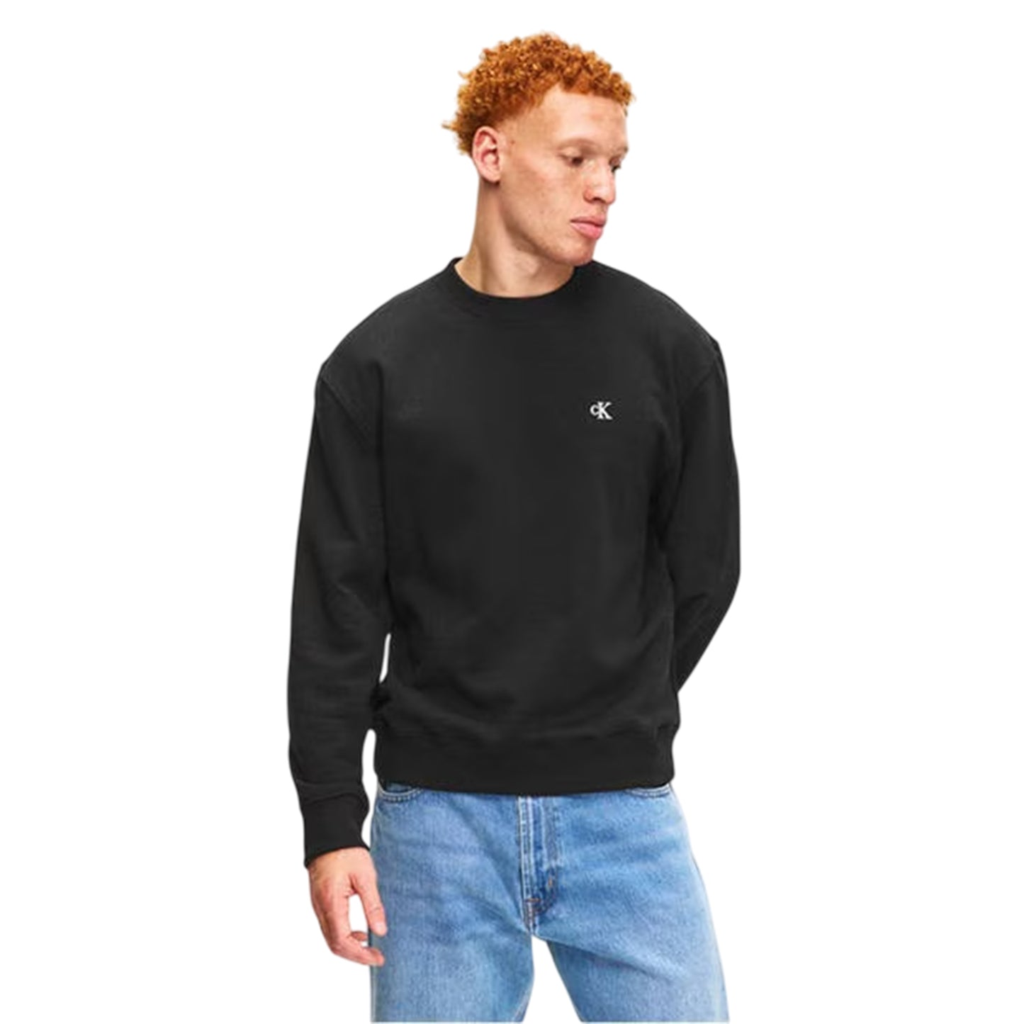 Black - Side - Calvin Klein Mens Monogram Ribbed Sweatshirt
