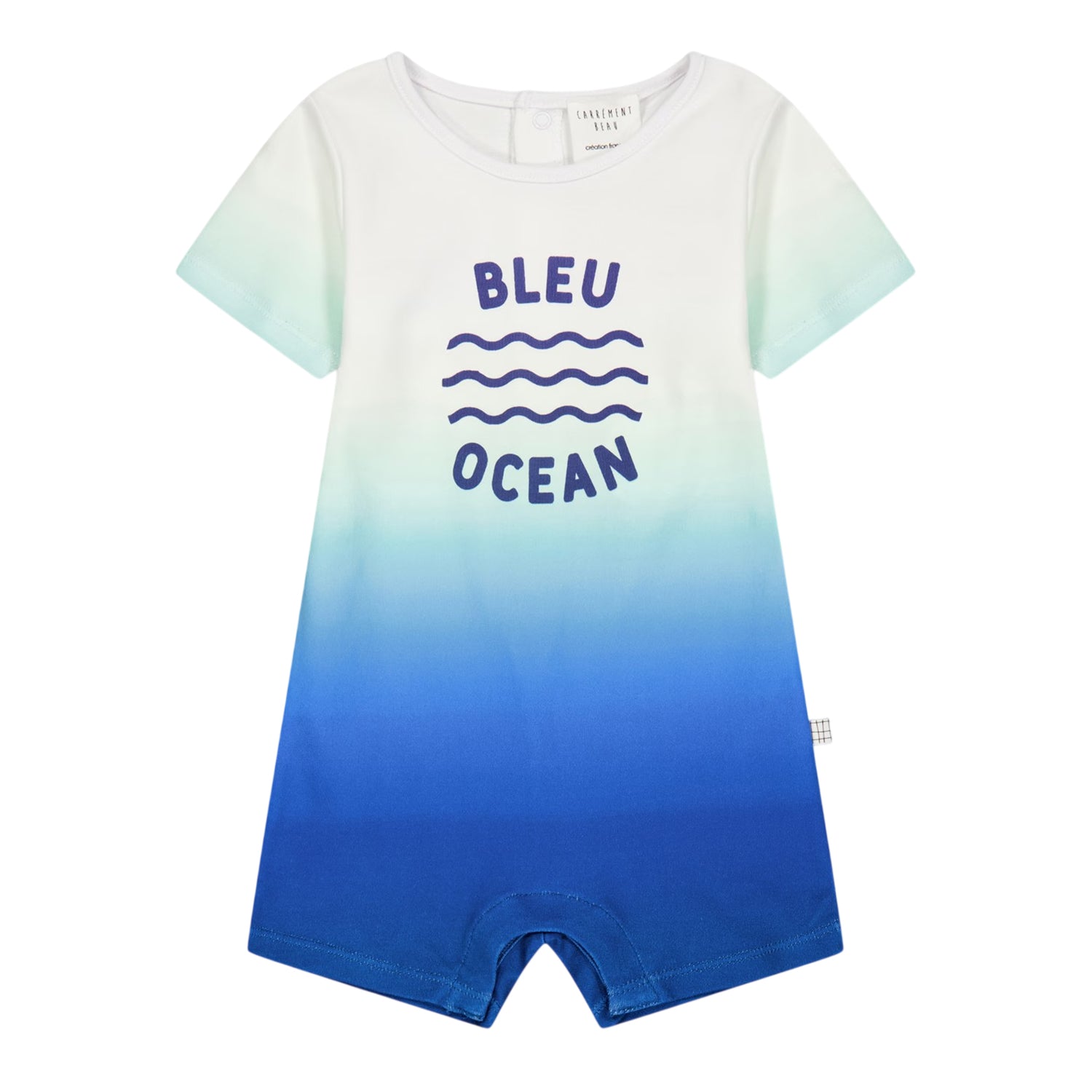 Blue-White - Front - Carrement Beau Baby Boys Ombre Regular Short-Sleeved Babysuit