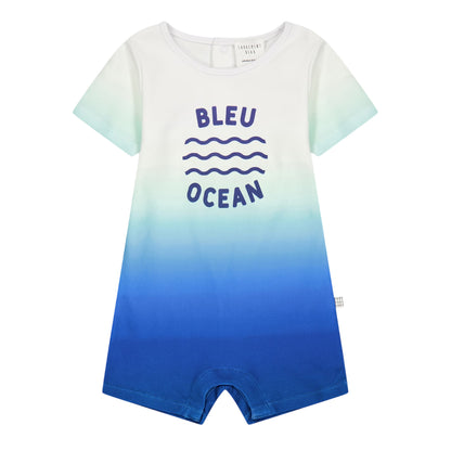 Blue-White - Front - Carrement Beau Baby Boys Ombre Regular Short-Sleeved Babysuit