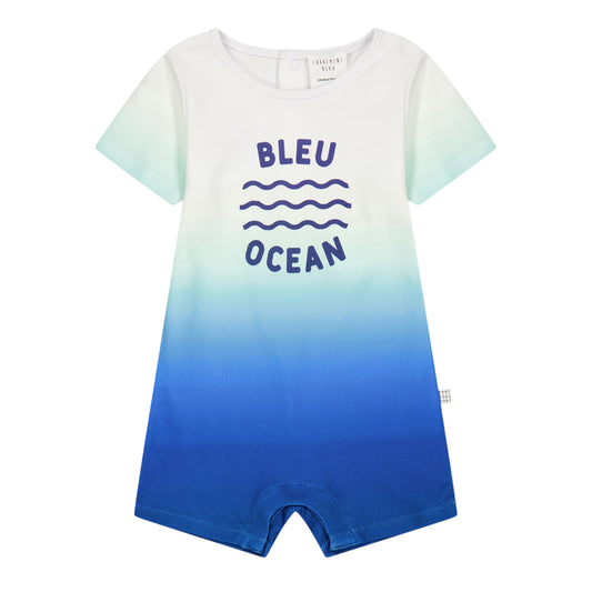 Blue-White - Front - Carrement Beau Baby Boys Ombre Regular Short-Sleeved Babysuit