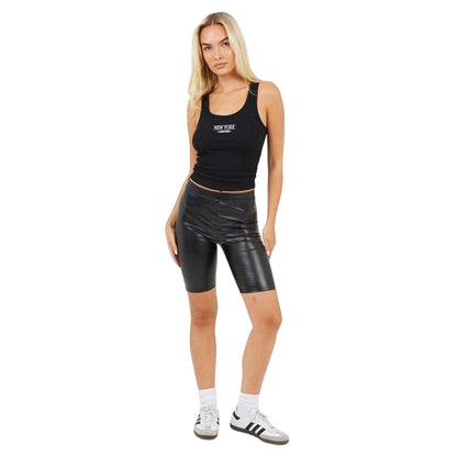 Black - Side - Brave Soul Womens-Ladies Leather Effect Cycling Shorts