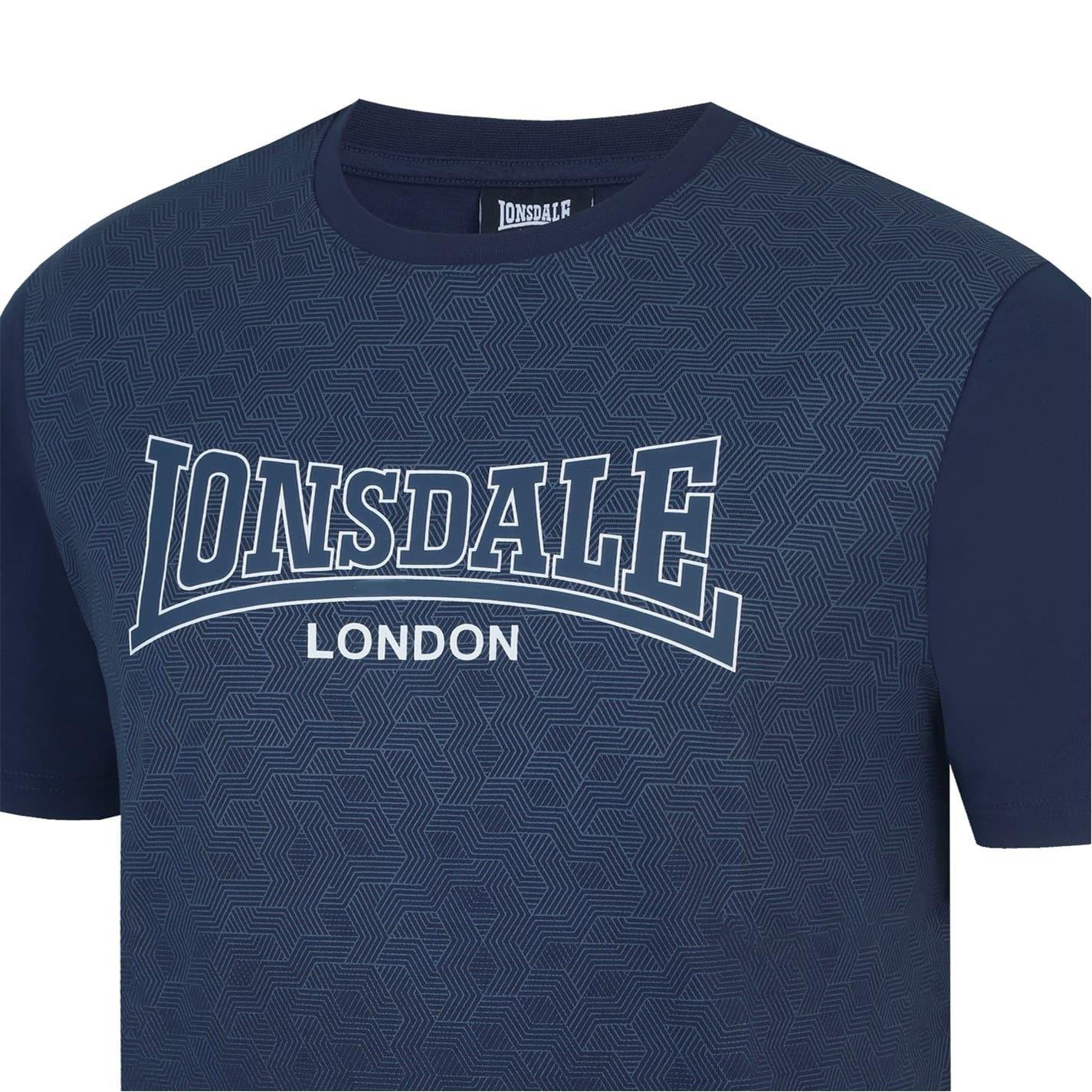 Blue - Close up - Lonsdale Mens Geometric Logo T-Shirt