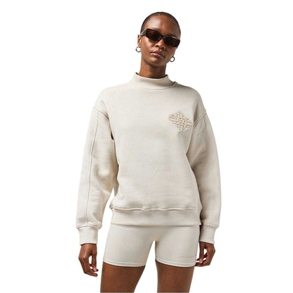 Grey - Side - Couture Womens-Ladies Embroidered Mock Neck Sweatshirt