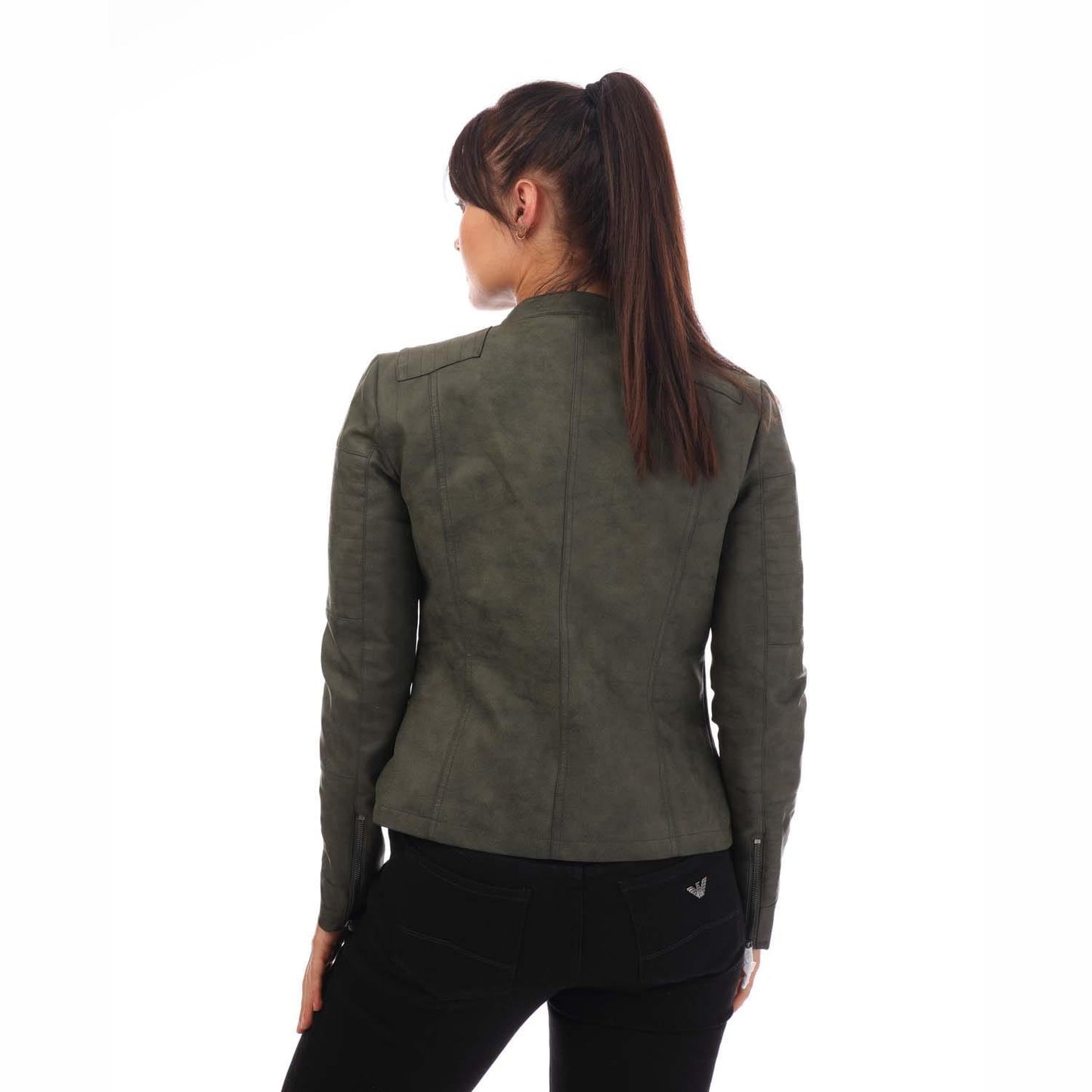 Green - Back - Only Womens-Ladies Ava Faux Leather Biker Jacket