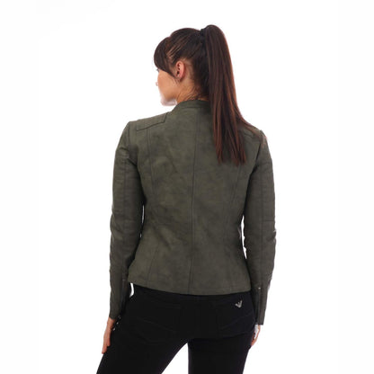 Green - Back - Only Womens-Ladies Ava Faux Leather Biker Jacket