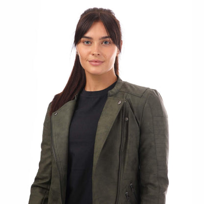 Green - Side - Only Womens-Ladies Ava Faux Leather Biker Jacket