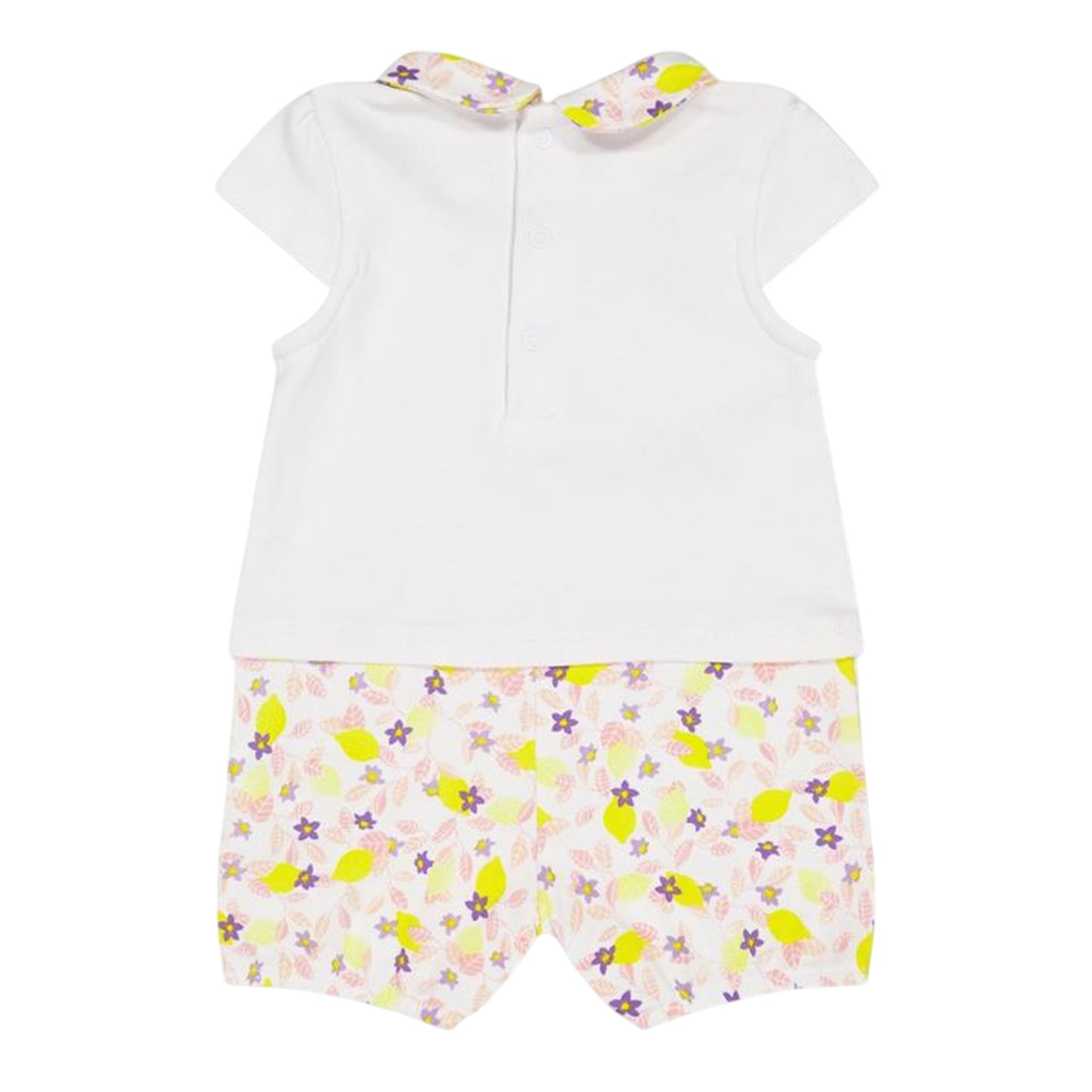 White - Back - Carrement Beau Baby Girls Floral Collared Summer Babysuit