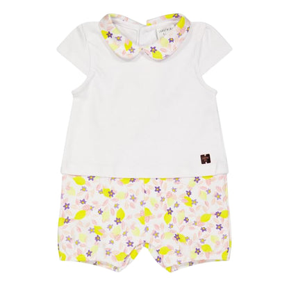 White - Front - Carrement Beau Baby Girls Floral Collared Summer Babysuit