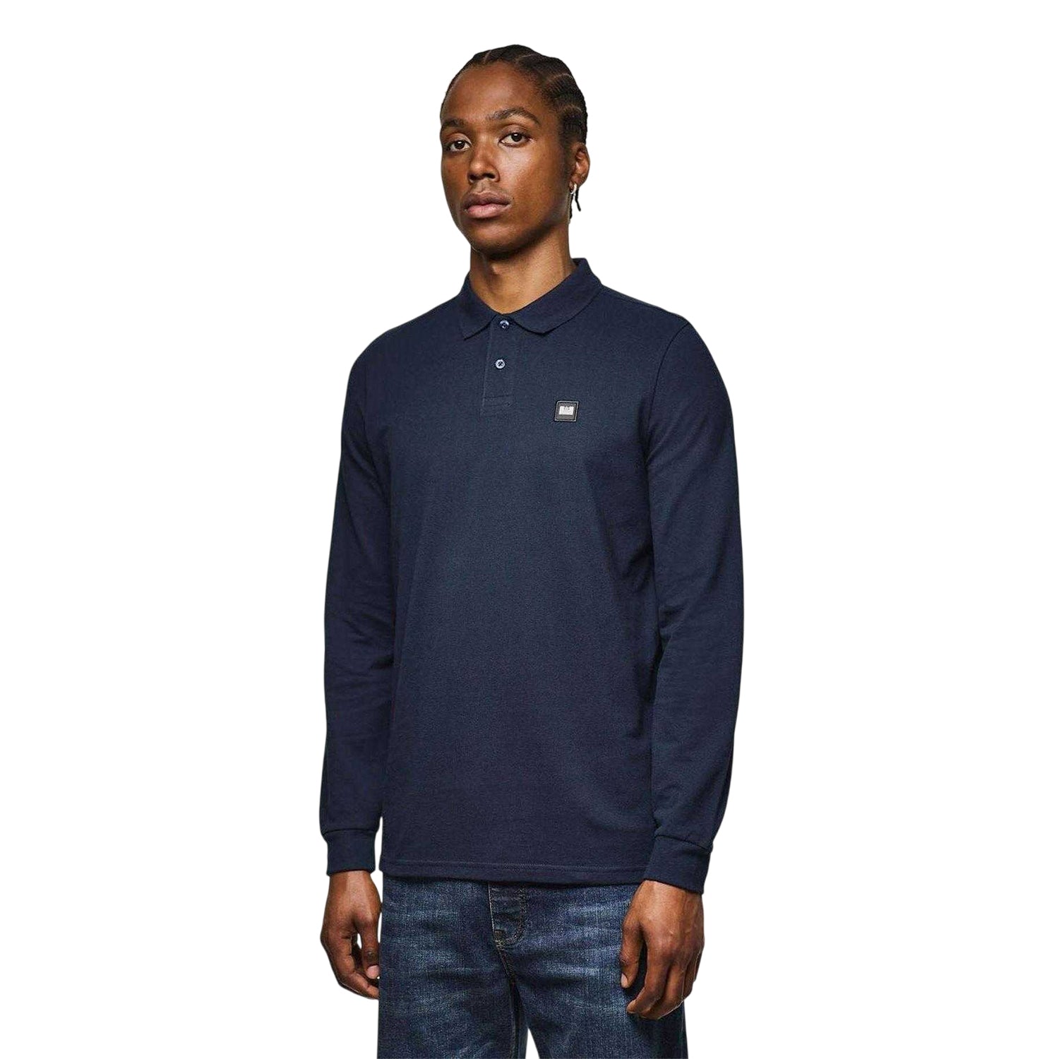 Navy - Side - Weekend Offender Mens Dice Long-Sleeved Polo Shirt