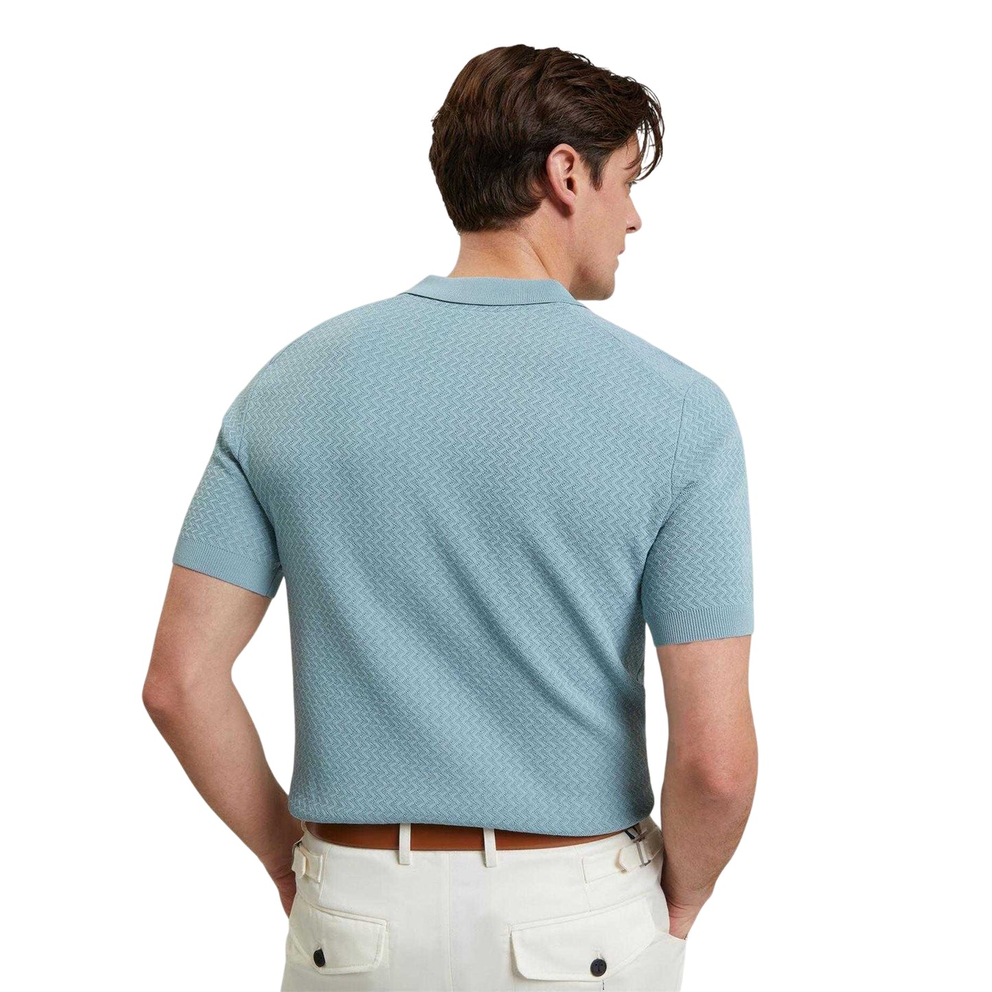 Blue - Back - Ted Baker Mens Zig Zag Knitted Polo Shirt