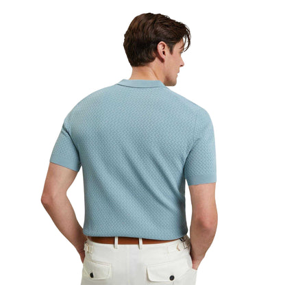 Blue - Back - Ted Baker Mens Zig Zag Knitted Polo Shirt