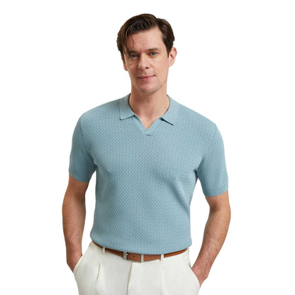 Blue - Side - Ted Baker Mens Zig Zag Knitted Polo Shirt