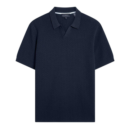 Navy - Front - Ted Baker Mens Zig Zag Knitted Polo Shirt