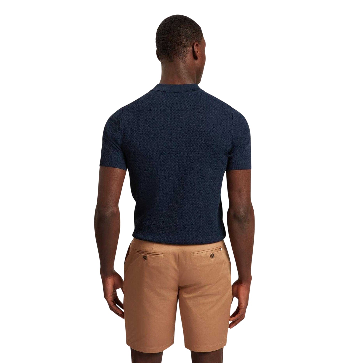 Navy - Back - Ted Baker Mens Zig Zag Knitted Polo Shirt