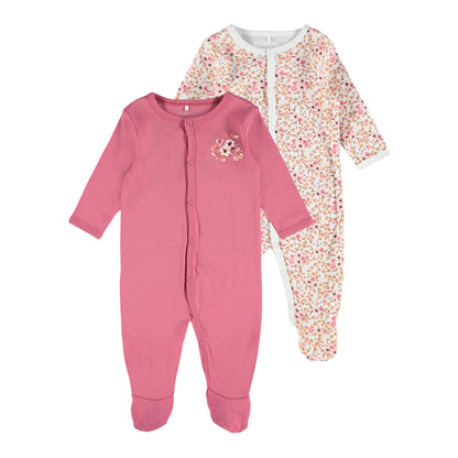 Rose - Front - Name It Baby Girls Long-Sleeved Sleepsuit (Pack of 2)