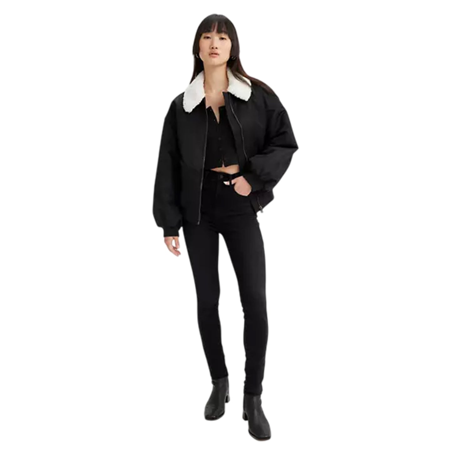 Black - Side - Levis Womens-Ladies Mile High Cotton Blend Super Skinny Jeans