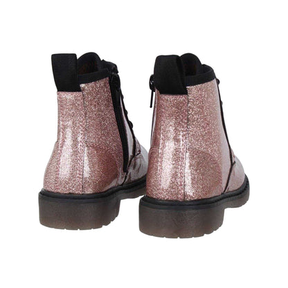 Pink - Back - Miso Girls Brandi Glitter Side Zip Block Heel Ankle Boots
