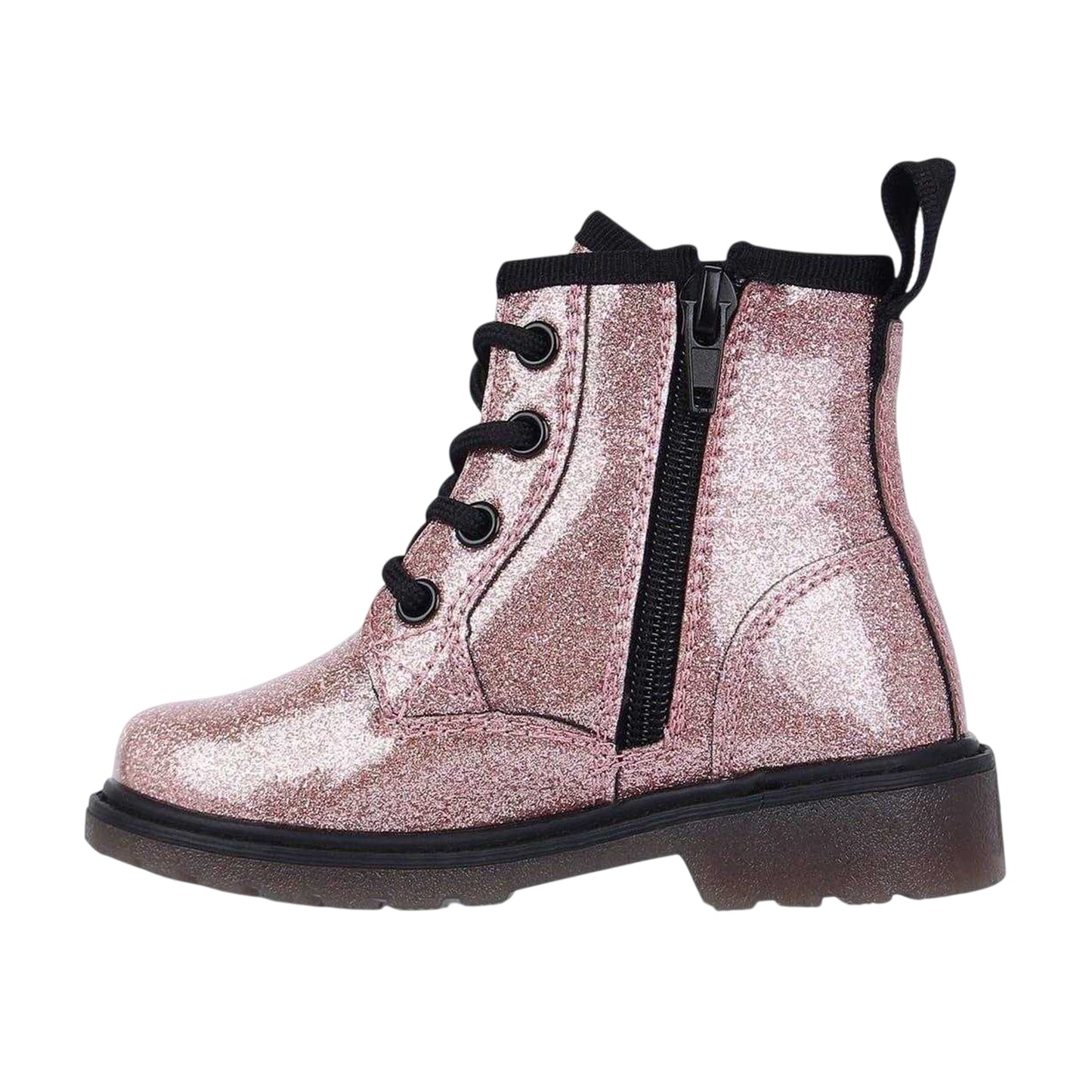 Pink - Side - Miso Girls Brandi Glitter Side Zip Block Heel Ankle Boots