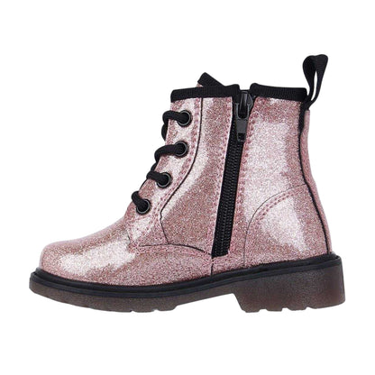Pink - Side - Miso Girls Brandi Glitter Side Zip Block Heel Ankle Boots