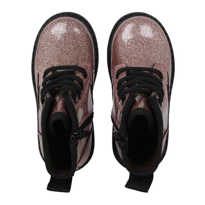 Pink - Pack Shot - Miso Girls Brandi Glitter Side Zip Block Heel Ankle Boots