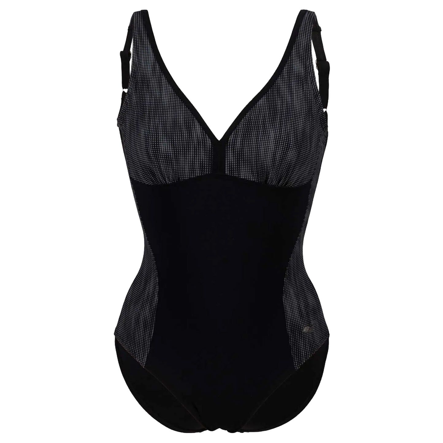 Black-Silver - Front - Arena Womens-Ladies Lucia Body Lift One Piece Swimsuit