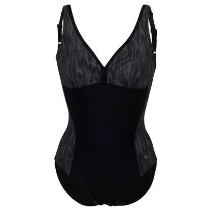 Black-Silver - Front - Arena Womens-Ladies Lucia Body Lift One Piece Swimsuit