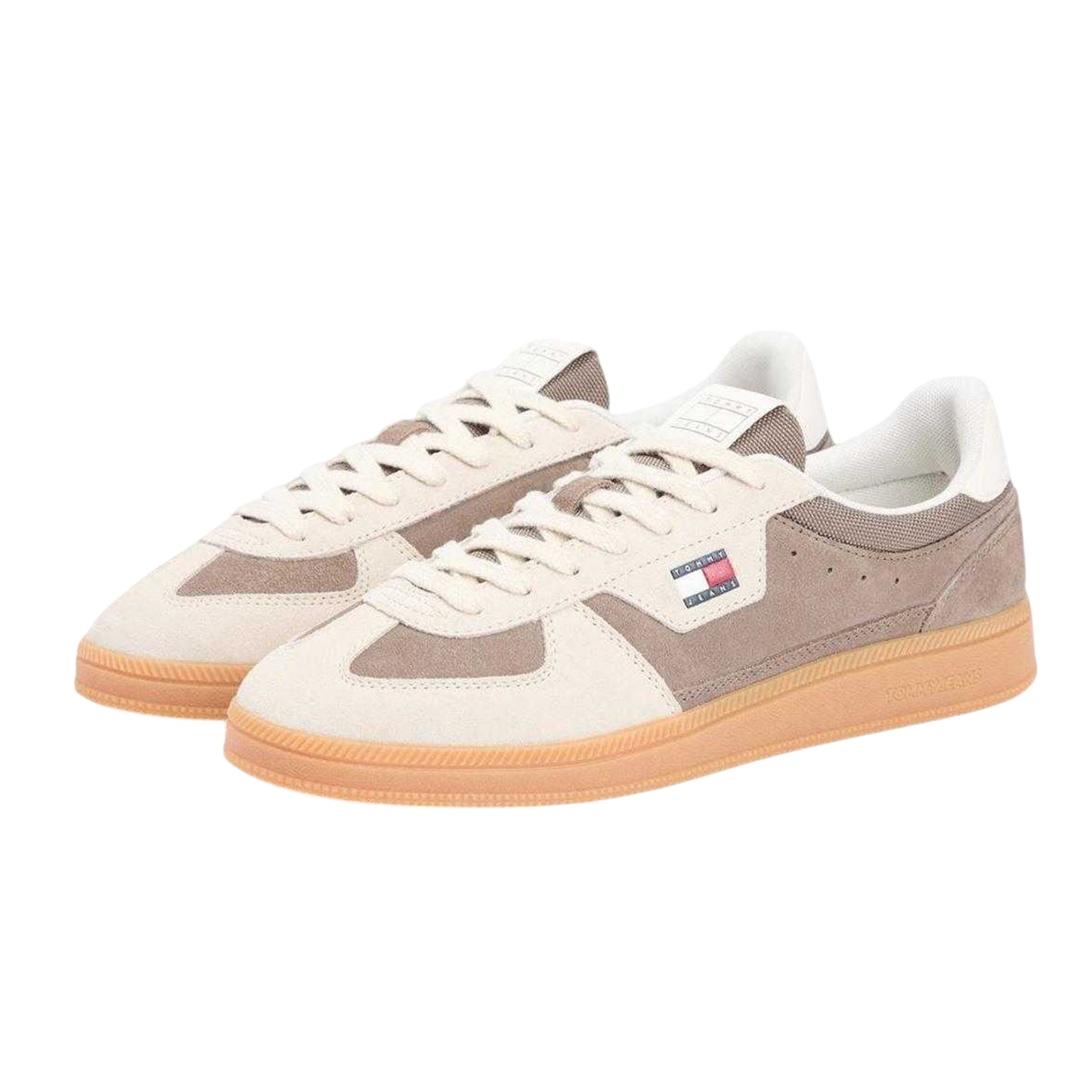 Beige - Back - Tommy Jeans Mens Greenwich Suede Low Cut Flat Trainers