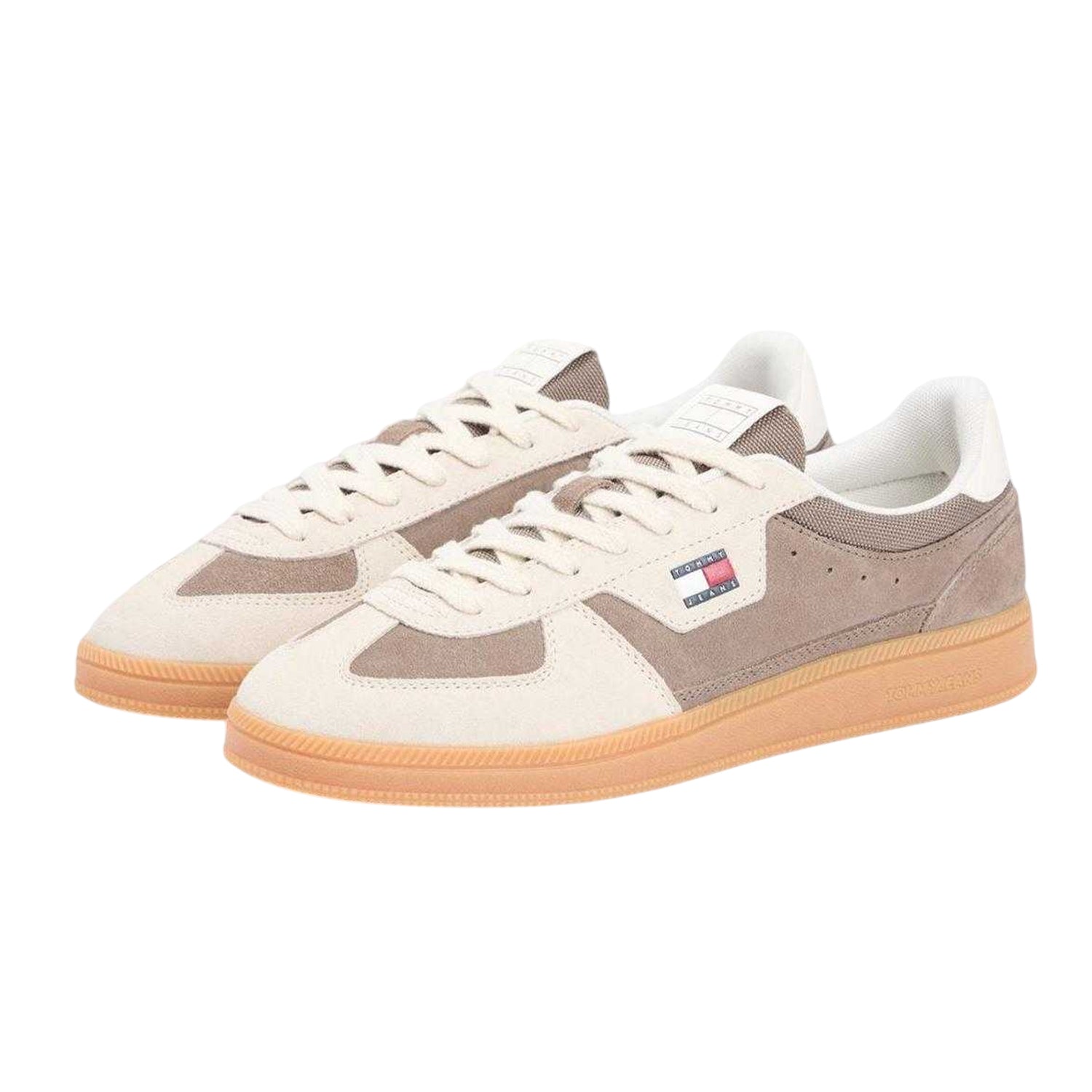 Beige - Back - Tommy Jeans Mens Greenwich Suede Low Cut Flat Trainers
