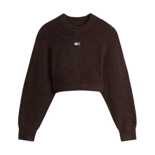 Walnut - Front - Tommy Jeans Womens-Ladies Knitted Cropped Raglan Jumper